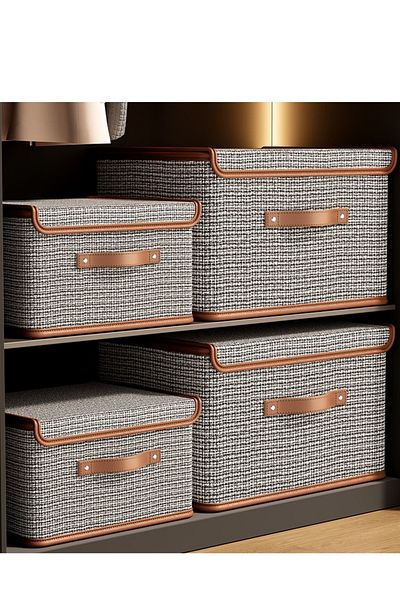 ALMUFARREJ Pack of 4 Foldable Storage Box with Lid Grey