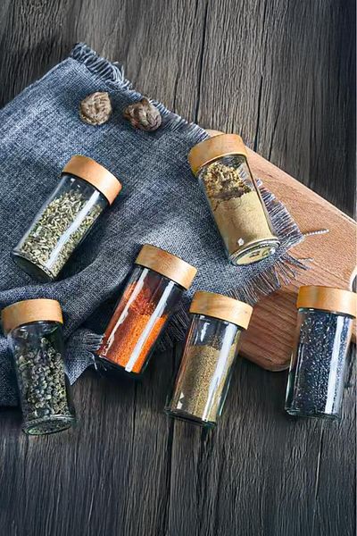 Digithome Set of 12 Bamboo Round Spices with 90ml Capacity - C-1-1-18