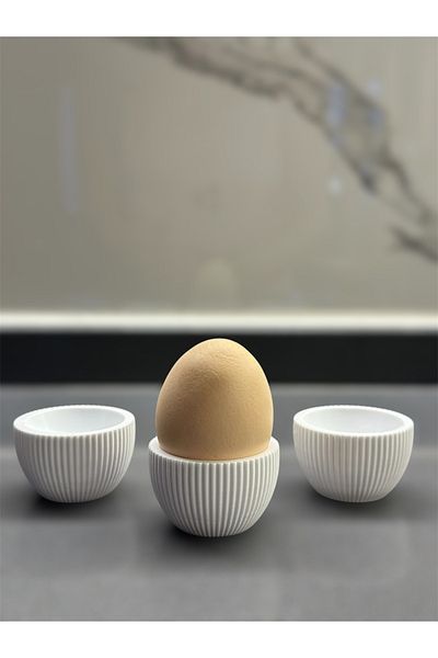 3D DESİNG MARKET Modern 3-Piece White Egg Cup Set