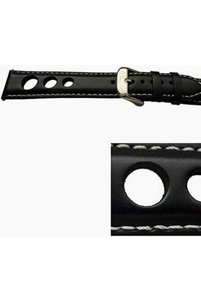 onlinekordon 22mm Black and White Genuine Leather - One Piece Watch Band with 46mm Smart Pins