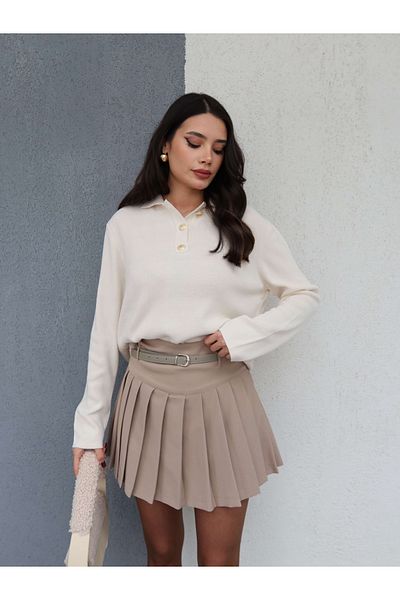 ESRAHELVACI Belted Pleated Short Skirt