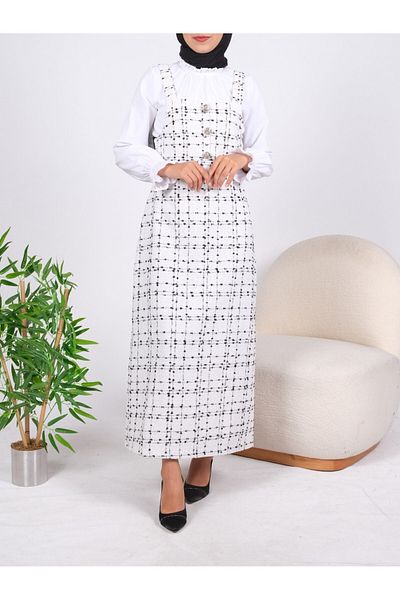 Modamorfo Ecru Salopet with Button Detail on the Front and Belt Corsage