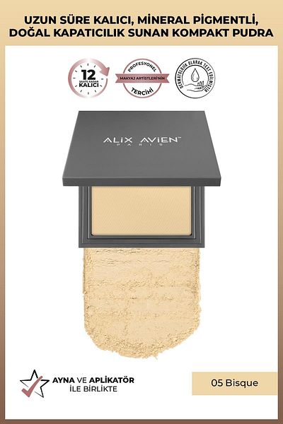 Alix Avien Compact Powder - Lasting Up to 12 Hours - Warm-neutral Skin Lower Tone - Compact Powder 05 Bisque
