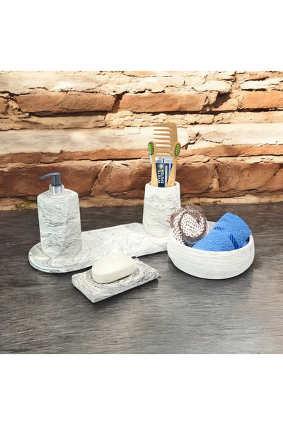 Chiko Mall Set de accesorii pentru baie din beton inspirat de marmură (5 bucăți)
