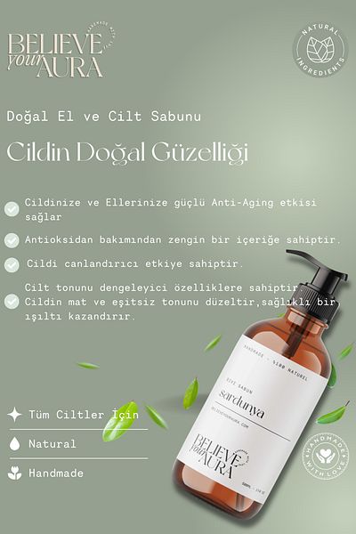 Believe Your Aura 100% Natural Geranium (Geranium) Oil Hand and Skin Liquid Soap - Vitamin E Aloe Vera Shea Butter - 500 ml