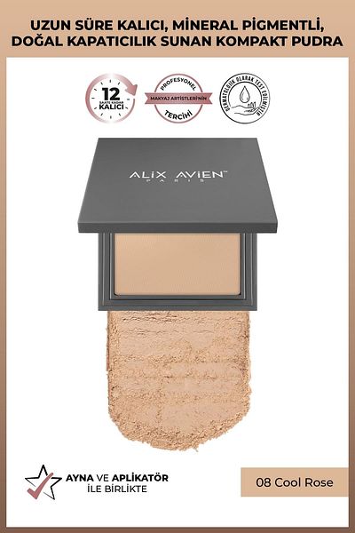 Alix Avien Compact Powder - Lasting Up to 12 Hours - Cold Skin Bottom Tone - Compact Powder P08 Cool Rose