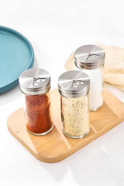 Digithome Set of 12 Glass Round Spices with Label Metal Lid 170ml Thn86421 C- 1-1-18