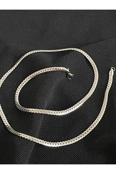 Özgül Silver Color Steel Mesh Necklace