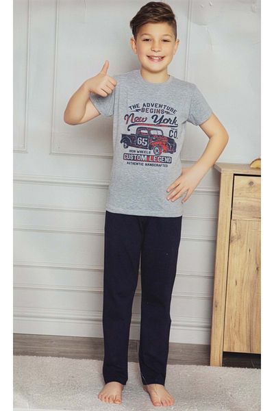 Mnk Baby&Kids Boys Gray Pajamas Set - Short Sleeve T-Shirt and Long Pants M00673