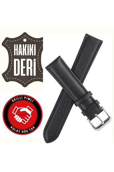 onlinekordon ⌚   22mm Black Classic Patternless Genuine One-Piece Leather Watch Band Strap 46mm
