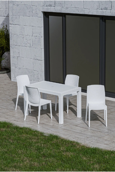 ZİYNET HOME 4 Kişilik 70x120 cm Rattan Masa Takımı Camlı  Kolsuz Sandalye Bah...
