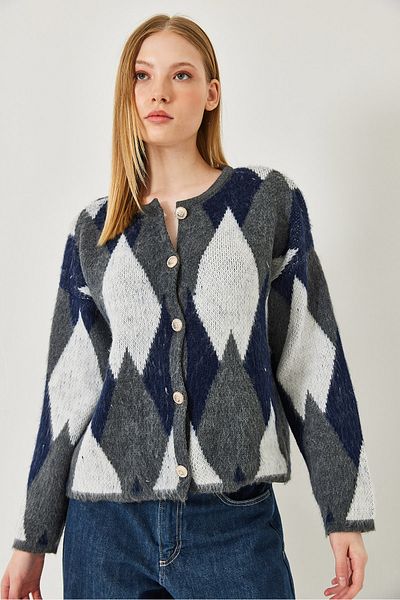 Bianco Lucci Women's Diamond Patterned Buttoned Knitwear Cardigan 60261303