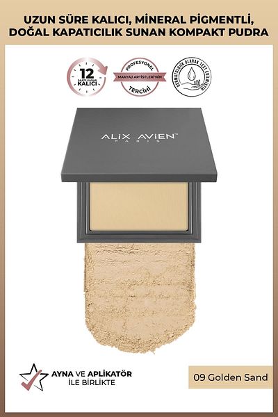 Alix Avien Compact Powder - Lasting Up to 12 Hours - Warm Skin Bottom Tone - Compact Powder 09 Golden Sand
