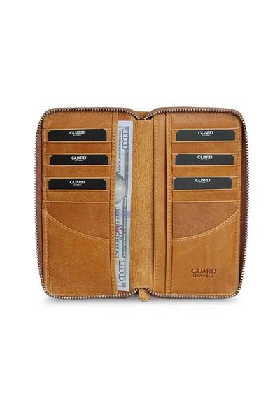 GUARD Antique Yellow Zippered Portfolio Wallet