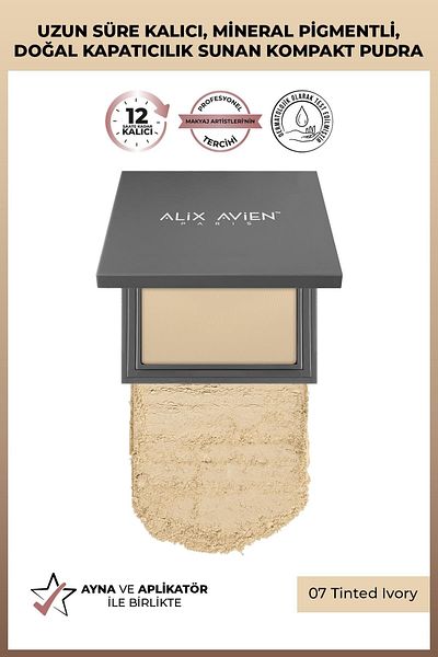 Alix Avien Compact Powder - Lasting Up to 12 Hours - Neutral Skin Lower Tone - Compact Powder 07 Tinted Ivory