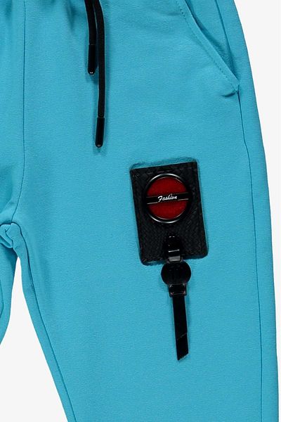 Mnk Baby&Kids Back Armalı Kangaroo Pocket Hooded Children's Tracksuit MNK0509 TURQUOISE