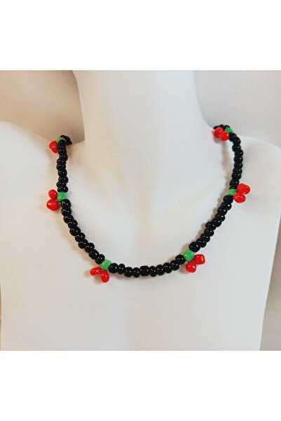 DenEs Life Cherry Model Sand Bead Necklace-Handmade Trend Cherry Necklace