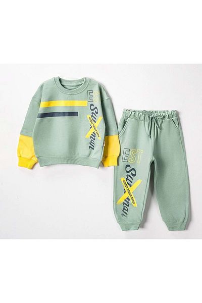 Mnk Baby&Kids Αγόρι πράσινη αθλητική φόρμα - MNK3113 Printed