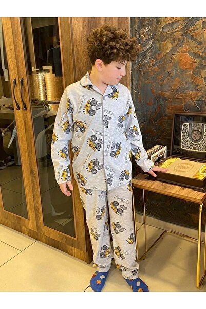 Mnk Baby&Kids Boy's Gray Combed Cotton Pajamas - Printed, M00667