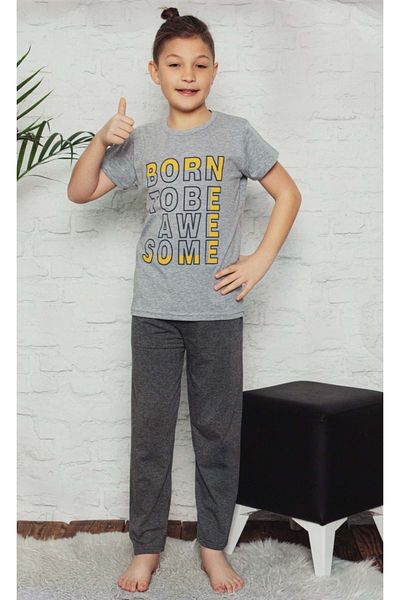 Mnk Baby&Kids Short Sleeve T-Shirt, Long Pants Printed Boys Pajamas M00673 Grey - Smoke