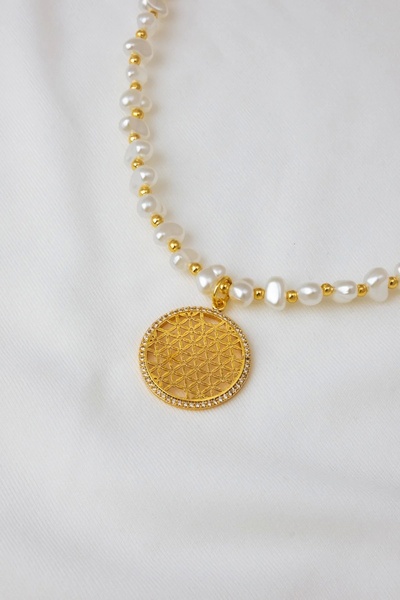 Archhazel Jewelery Flower of Life Pearl Detail Model Women's Necklace