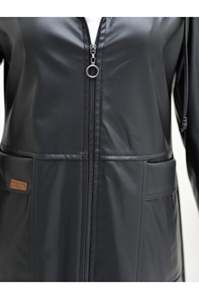 Modamorfo Zippered Faux Leather Cap with Bag Pocket - Black