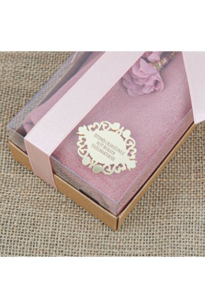 İkranur Pink Gift Shawl and Pearl Rosary - Pink with Roses