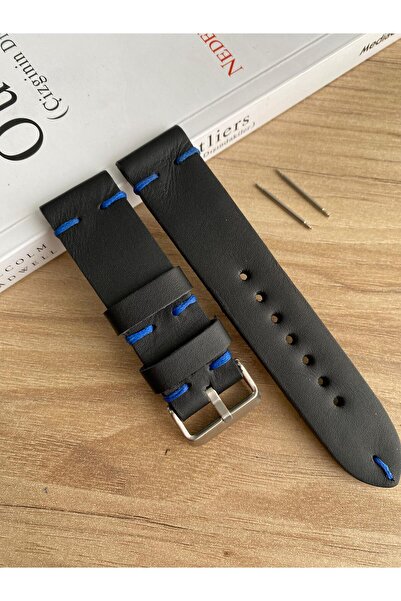 Prizma El Dikişi Mat Siyah Gerçek Deri Saat Kordonu.20,22,24,26mm.Genişlik Se...