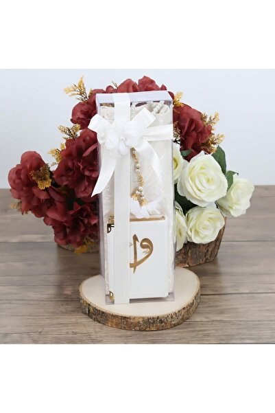 İkranur Gift Holy Quran (POCKET SIZE), Prayer Rug, Rose Pearl Prayer Beads Set