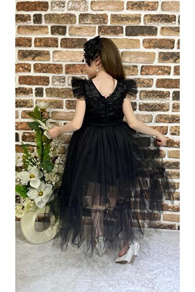 Mnk Moonlight Cape Daisy Motif Βραδινό φόρεμα για κορίτσια μαύρο