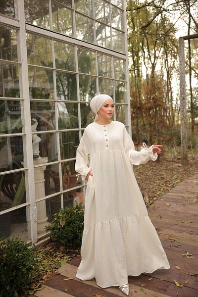 Nissra Ankanoor Ecru Half Placket Muslin Dress Anka 255055