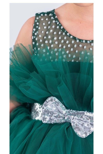 Mnk Baby&Kids Katkat Tüllü Buket Model Kız Çocuk Özel Gün Abiye KOYU YEŞİL