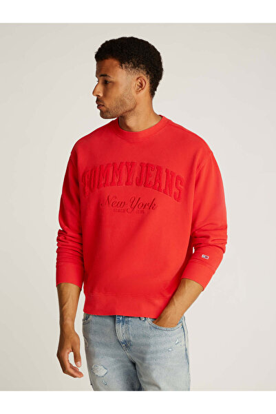 Tommy Hilfiger TJM RLX VINTAGE VARSITY CREW Erkek KIRMIZI Sweatshirt DM0DM20262XME