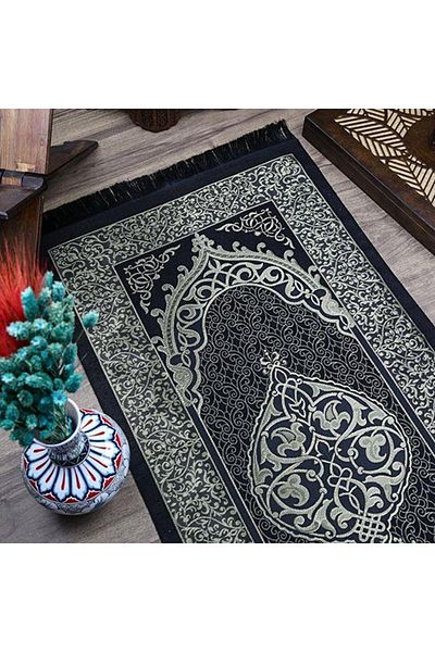 İkranur Gift Silk Nur Taffeta Prayer Rug Dark Black 68X110 cm - 200 Gr