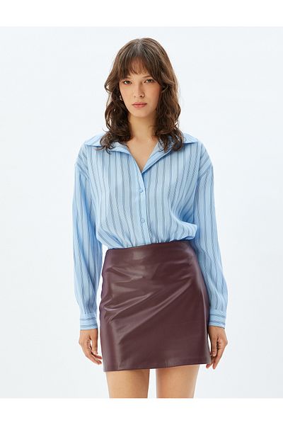 Koton X Sima Tarkan - Faux Leather Mini Skirt Low Waist