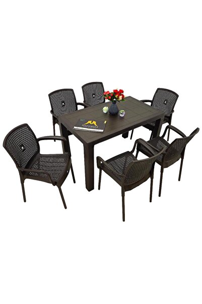 Mandella Elit 70x120 6 Kişilik Defne Koltuk Masa Takımı Eko Kahverengi