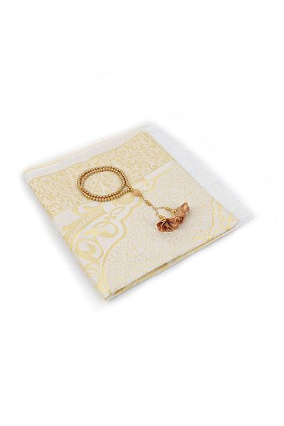 İkranur 8 mm Silk Nur Taffeta - Gold & Rose Pearl Prayer Beads (18*25cm 250Gr) Gift