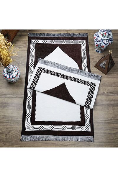 İkranur Gift Double Sided Prayer Rug Coffee Cream 70x130 Cm - 450 gr