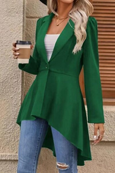 Mossta Πράσινο μακρύ μπλέιζερ Atlas - με κουμπιά και γιακά στο μπροστινό μέρος