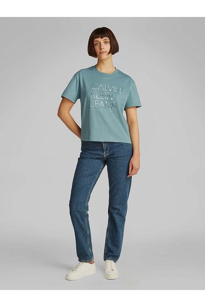 Calvin Klein Women's Light Blue Embroidered Logo Blue T-Shirt