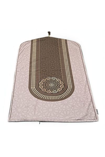 İkranur Lined Middle Eastern Velvet Prayer Rug Brown 63×116 Cm 268 gr