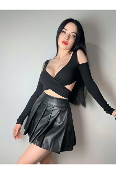 DarkellaStore Μπλούζα Y2K Rave Style με λαιμόκοψη σε σχήμα V με κορδόνια - Μο...