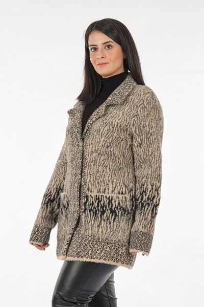 Vedi -Bb Oversize Leopard Patterned Midi Women's Jacket - Casual Chic