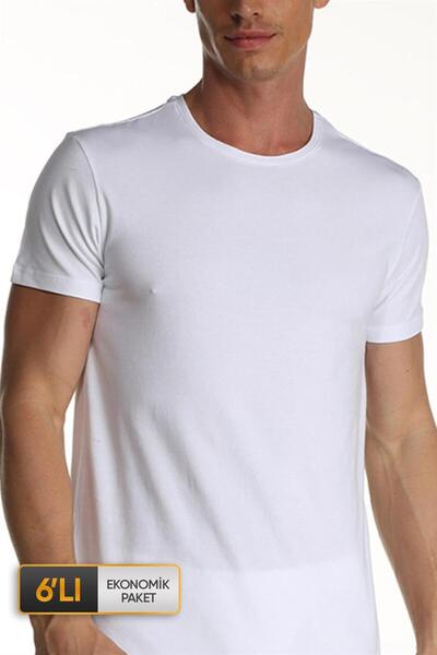 Çift Kaplan Men's elastane white t-shirt 0954 economic pack of 6