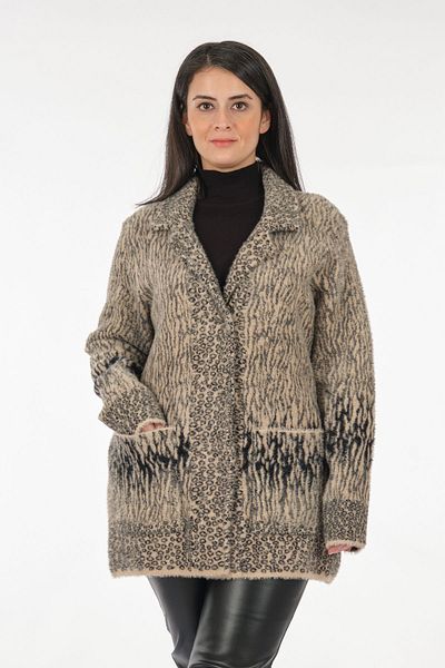 Vedi -Bb Oversize Leopard Patterned Midi Women's Jacket - Casual Chic