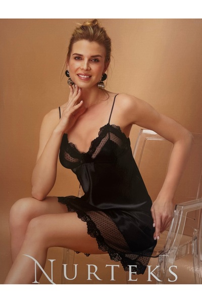 Nurteks Cămașă de noapte din satin negru