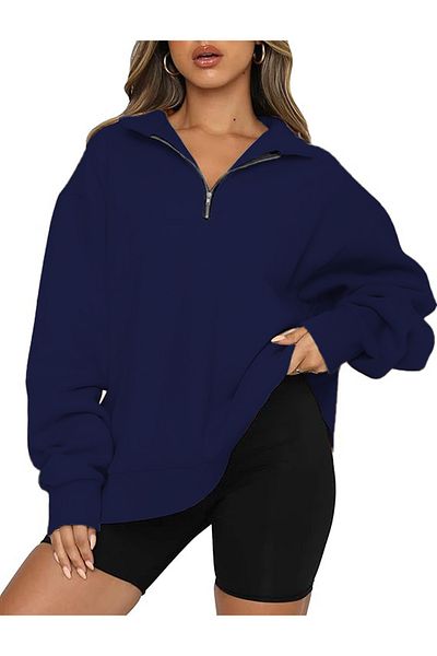 GHASSY CO. Ghassy Co. Women's Vintage Half Zip Oversize Cotton Sweatshirt with Raised Inside