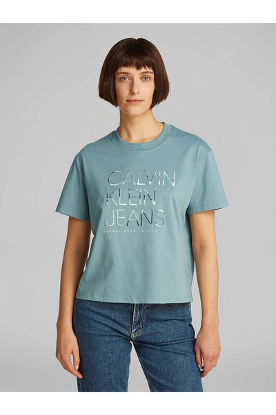 Calvin Klein Women's Light Blue Embroidered Logo Blue T-Shirt