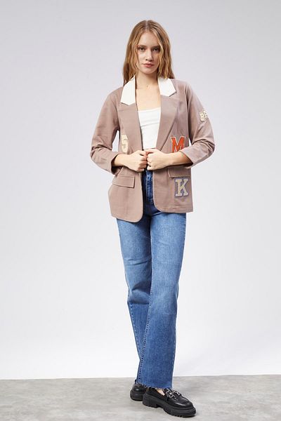 TF The Fancy For You Mink Colored Embroidered Women's Knitted Jacket - Stylish Design