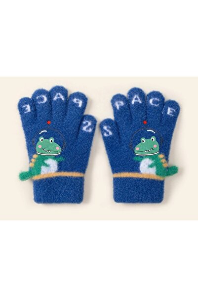 Petityu Space Uzaylı Dino Sıcacık Tutan Örme Şirin Mavi Eldiven 3-6 yaş